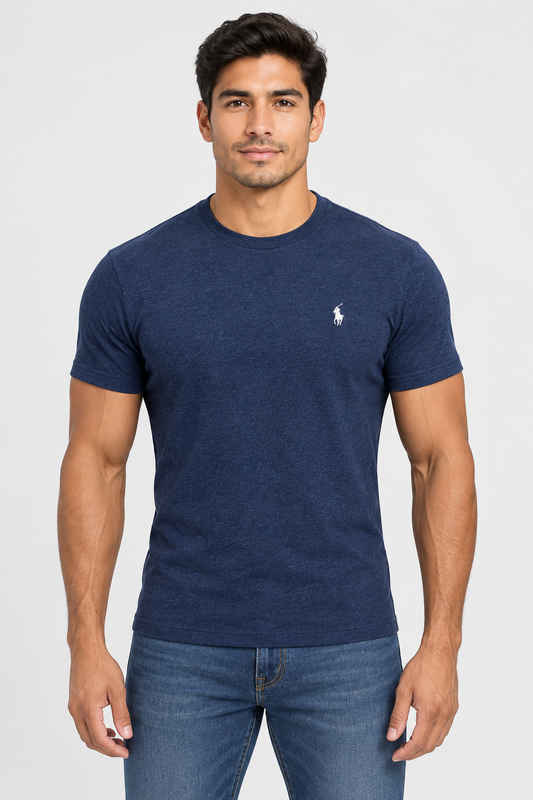 Camiseta cuello Redondo Polo Ralph Lauren 🏇🏼 color azul navy manga corta Talla Medium Entalle Custom Slim Fit