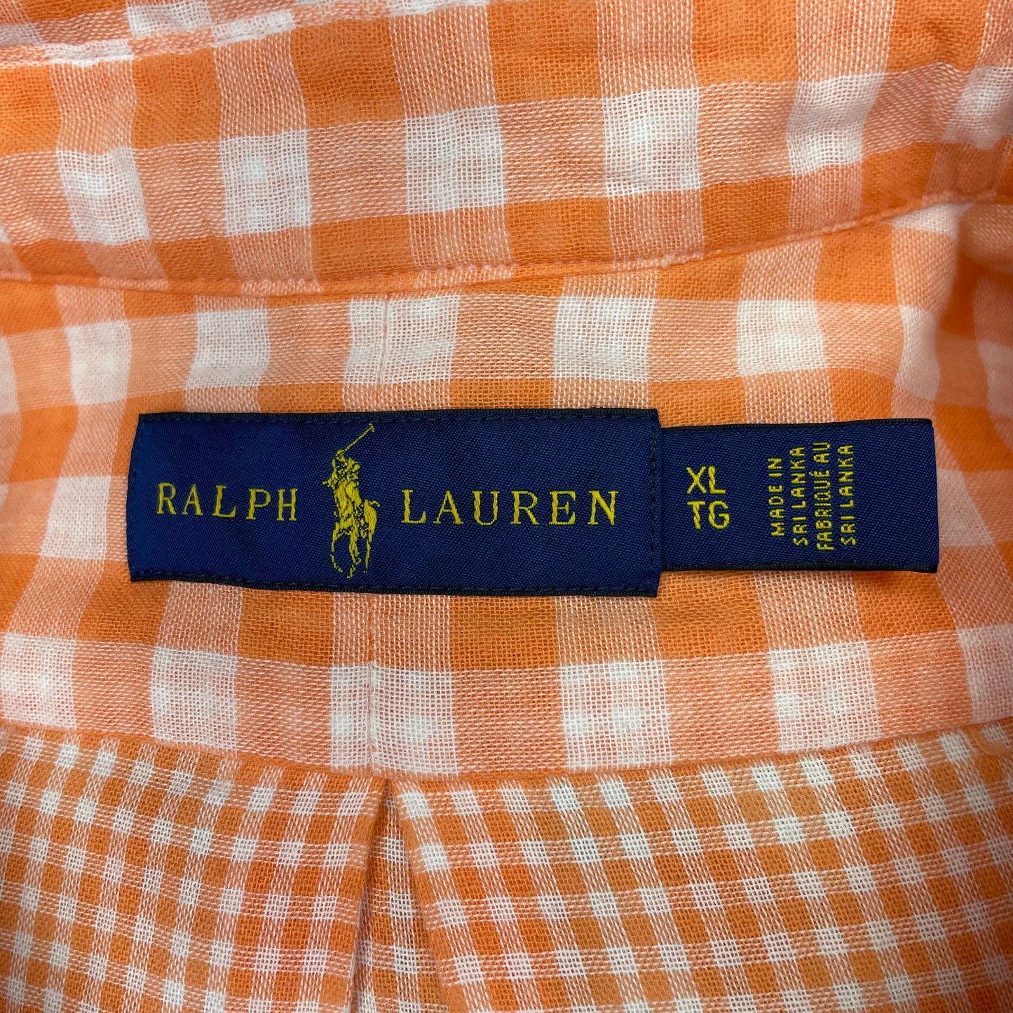 Camisa Polo Ralph Lauren 🏇🏼 con patron de cuadros en color naranja y blanco Talla XL Entalle Regular