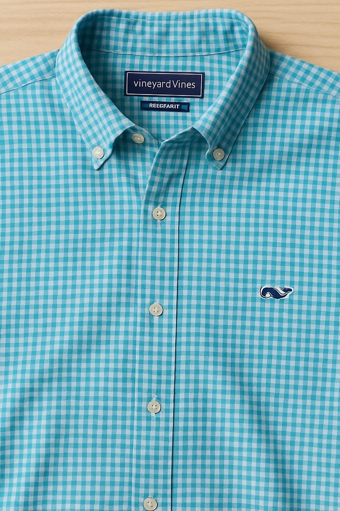 Camisa de botones Vineyard Vines 🐳 con patrón de cuadros en color azul y turquesa Talla XL Entalle Regular