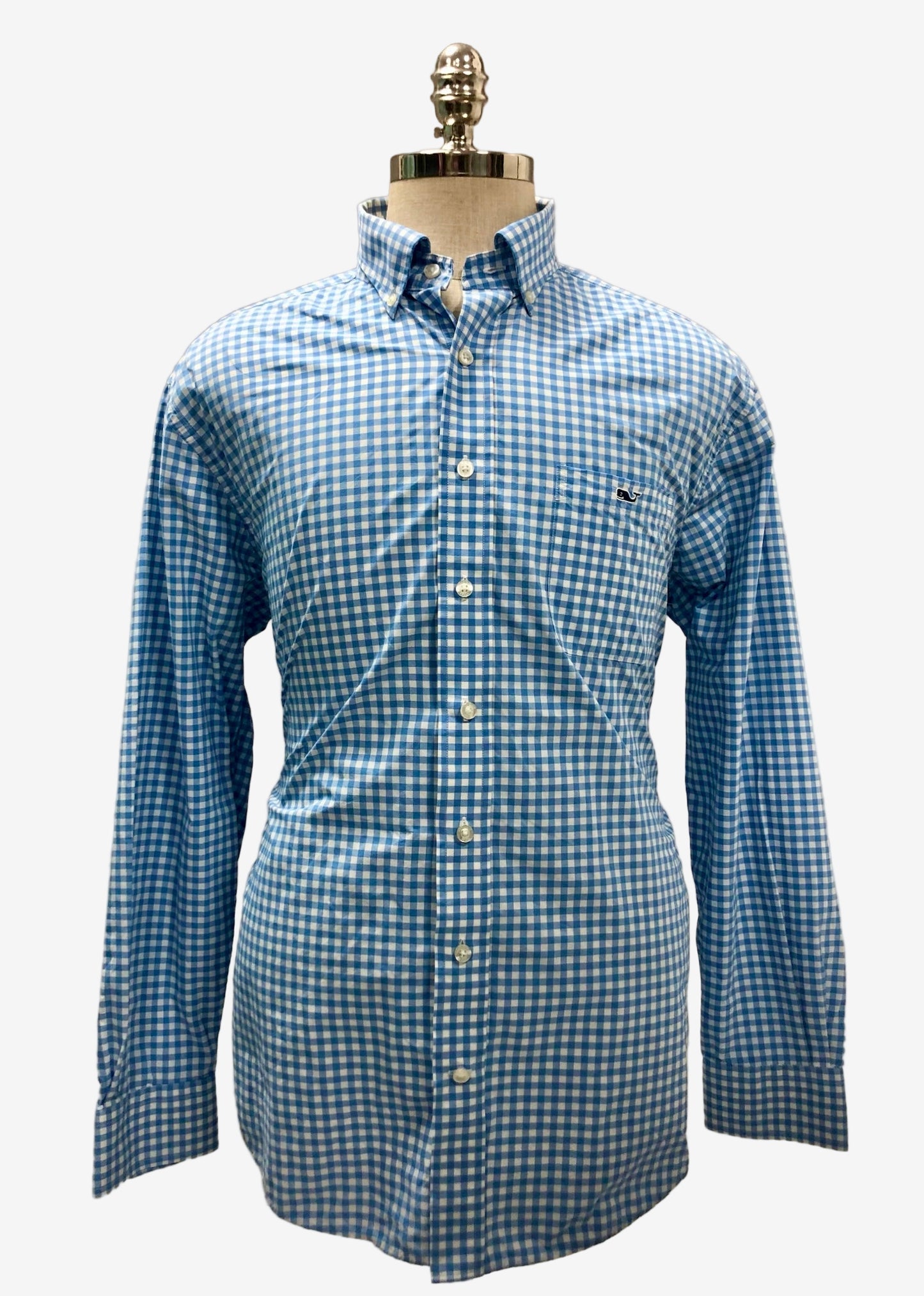 Camisa Vineyard Vines 🐳 Performance de cuadros gingham en color celeste y blanco Talla L Entalle Clásico