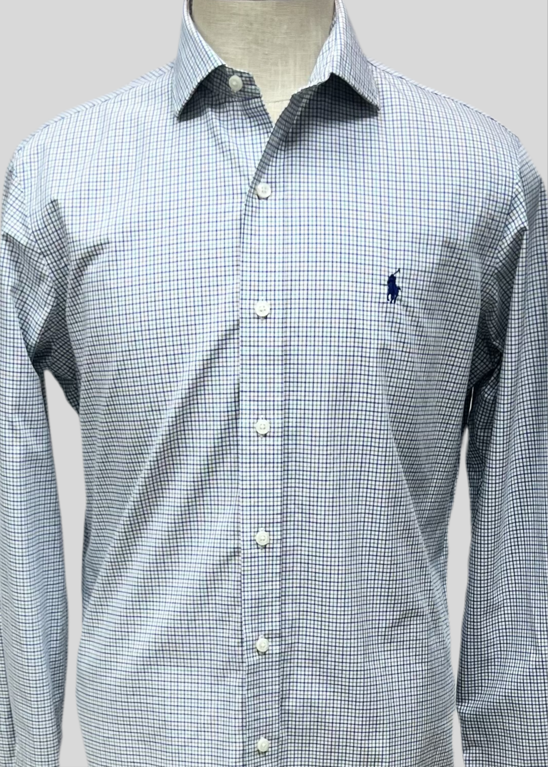 Camisa Polo Ralph Lauren 🏇🏼 color blanco con patrón de cuadros azul, verde y kaki Talla M Entalle Regular