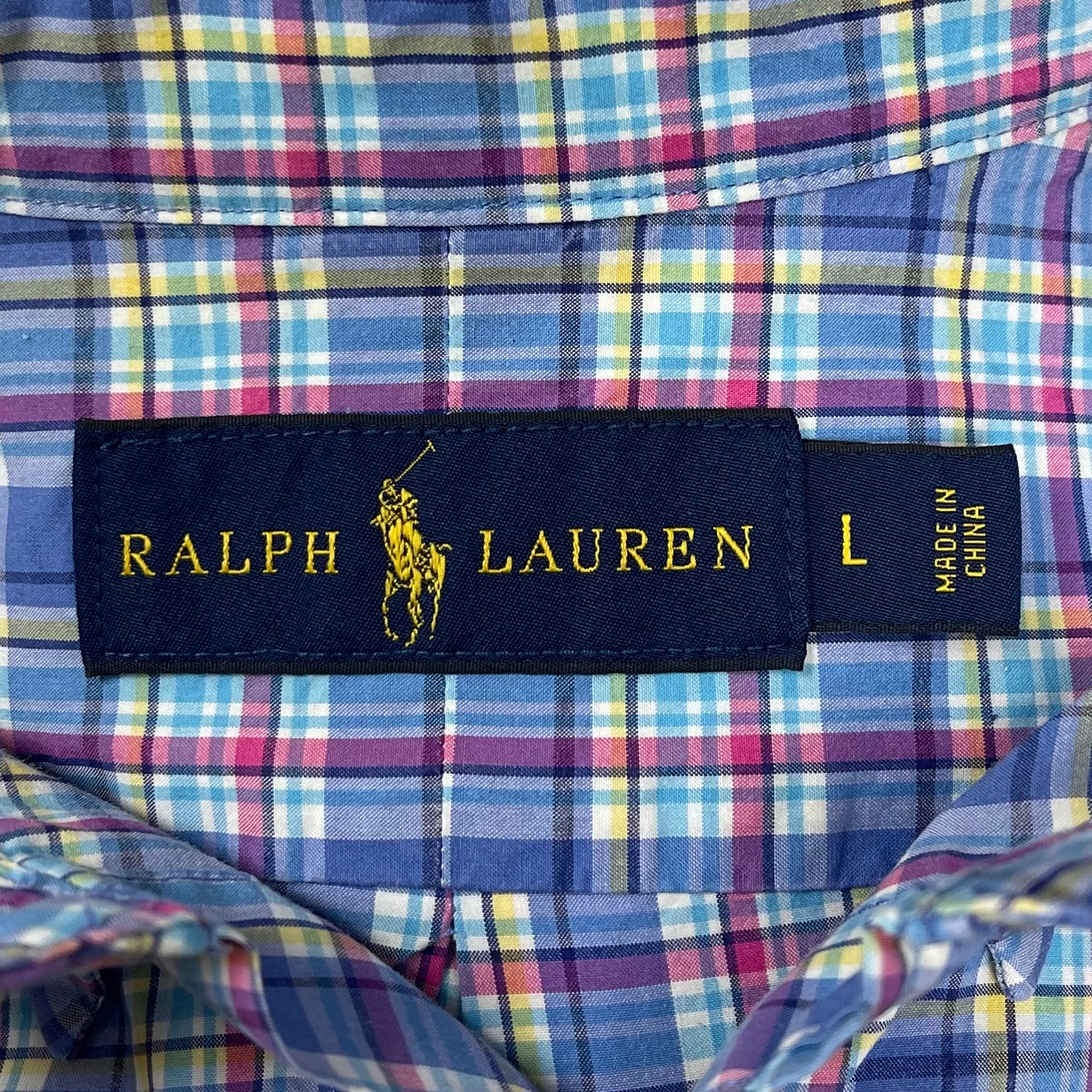 Camisa Polo Ralph Lauren 🏇🏼 con patrón de cuadros tartán azul, celeste y rosado Talla L Entalle Regular