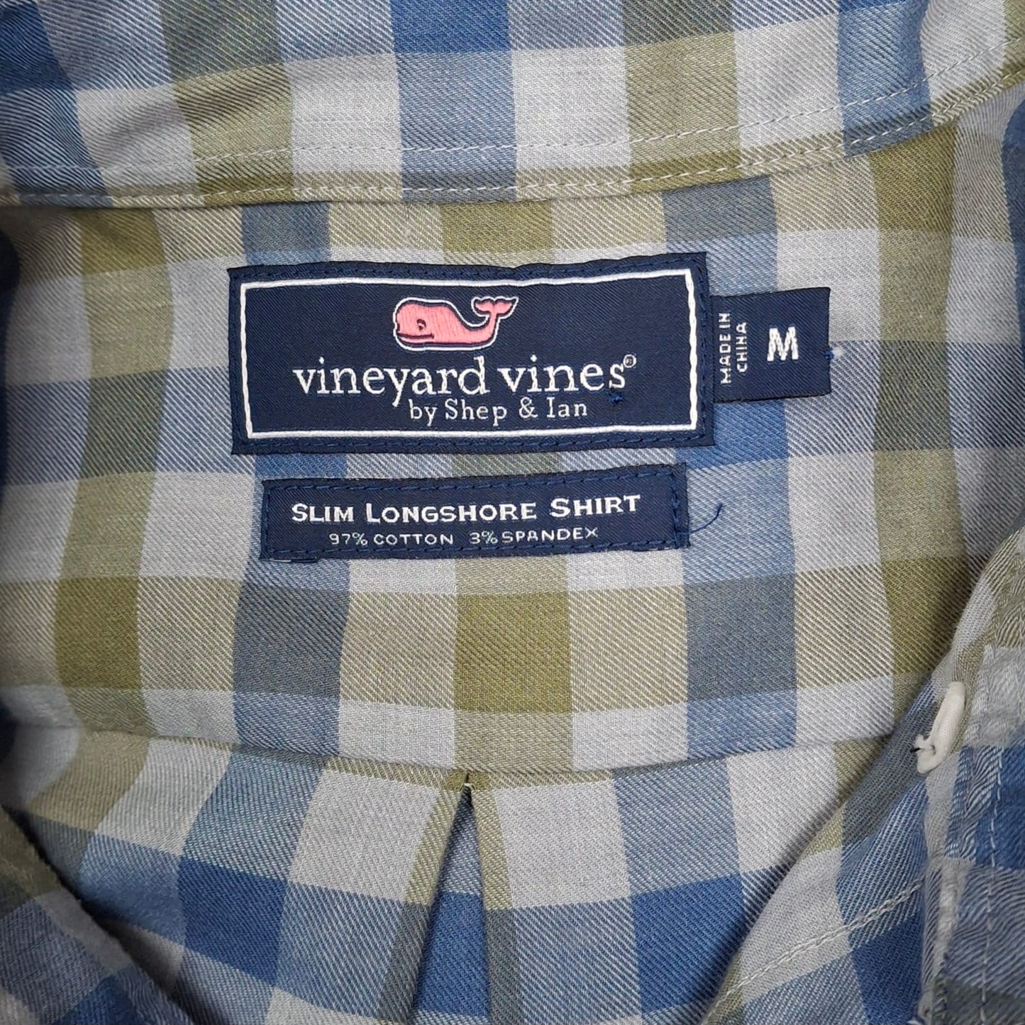 Camisa de botones Vineyard Vines 🐳 de cuadros en color azul, verde oscuro y gris Talla M Entalle Slim Fit