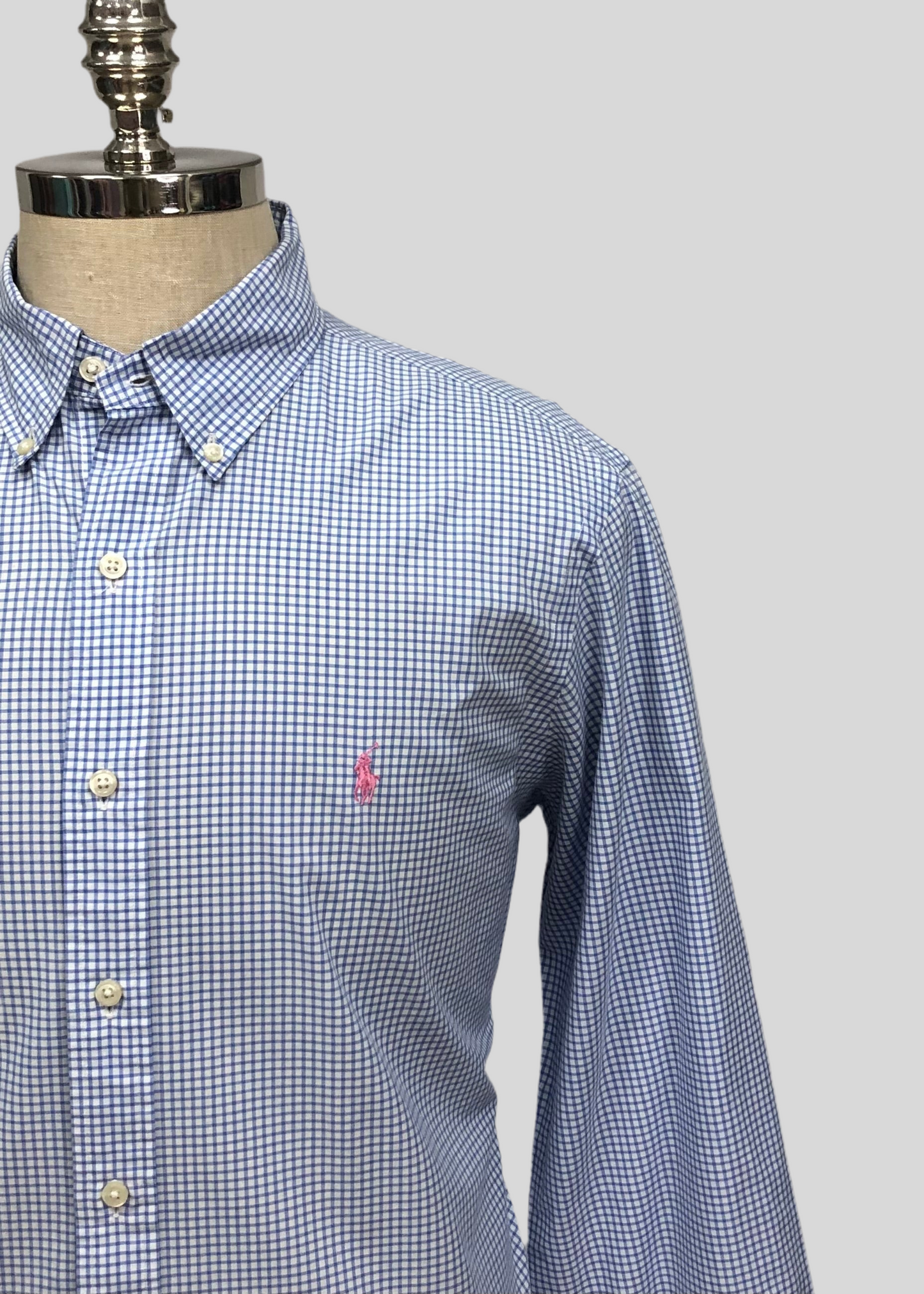 Camisa Polo Ralph Lauren 🏇🏼 con patrón de cuadros gingham celeste y blanco Talla L Entalle Regular