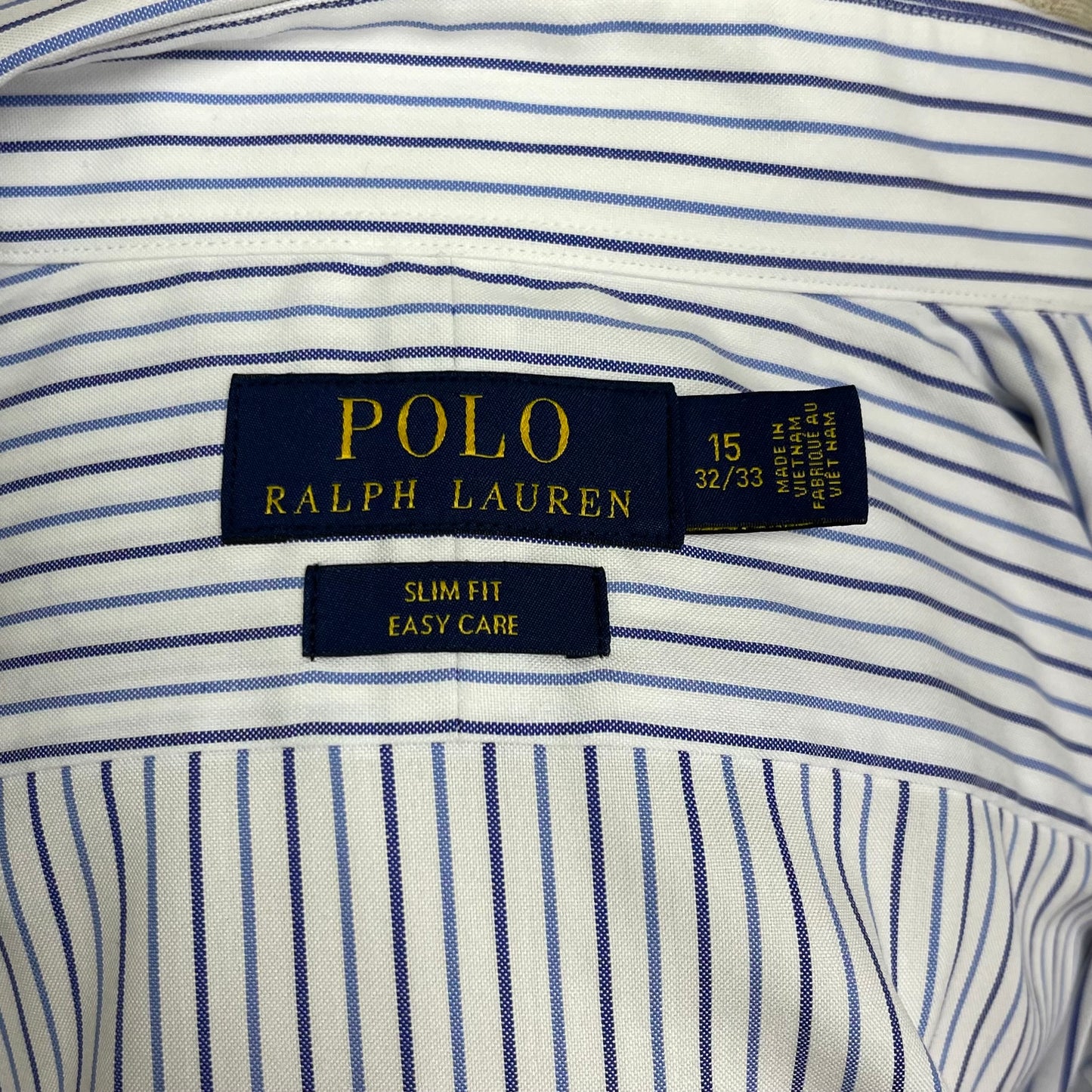 Camisa de botones Polo Ralph Lauren 🏇🏼 color blanco con rayas en color azul Talla M Entalle Slim Fit