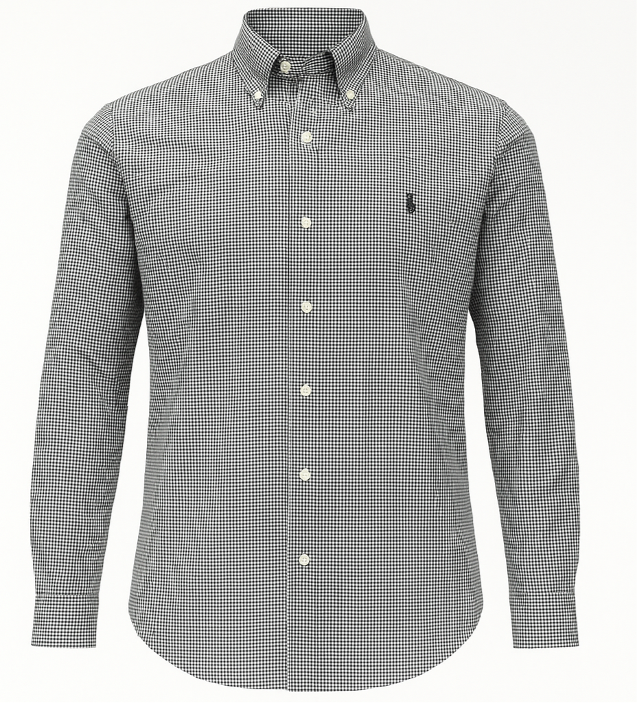 Camisa Polo Ralph Lauren 🏇🏼 con patron de cuadros finos negro y blanco Talla S Entalle Slim Fit