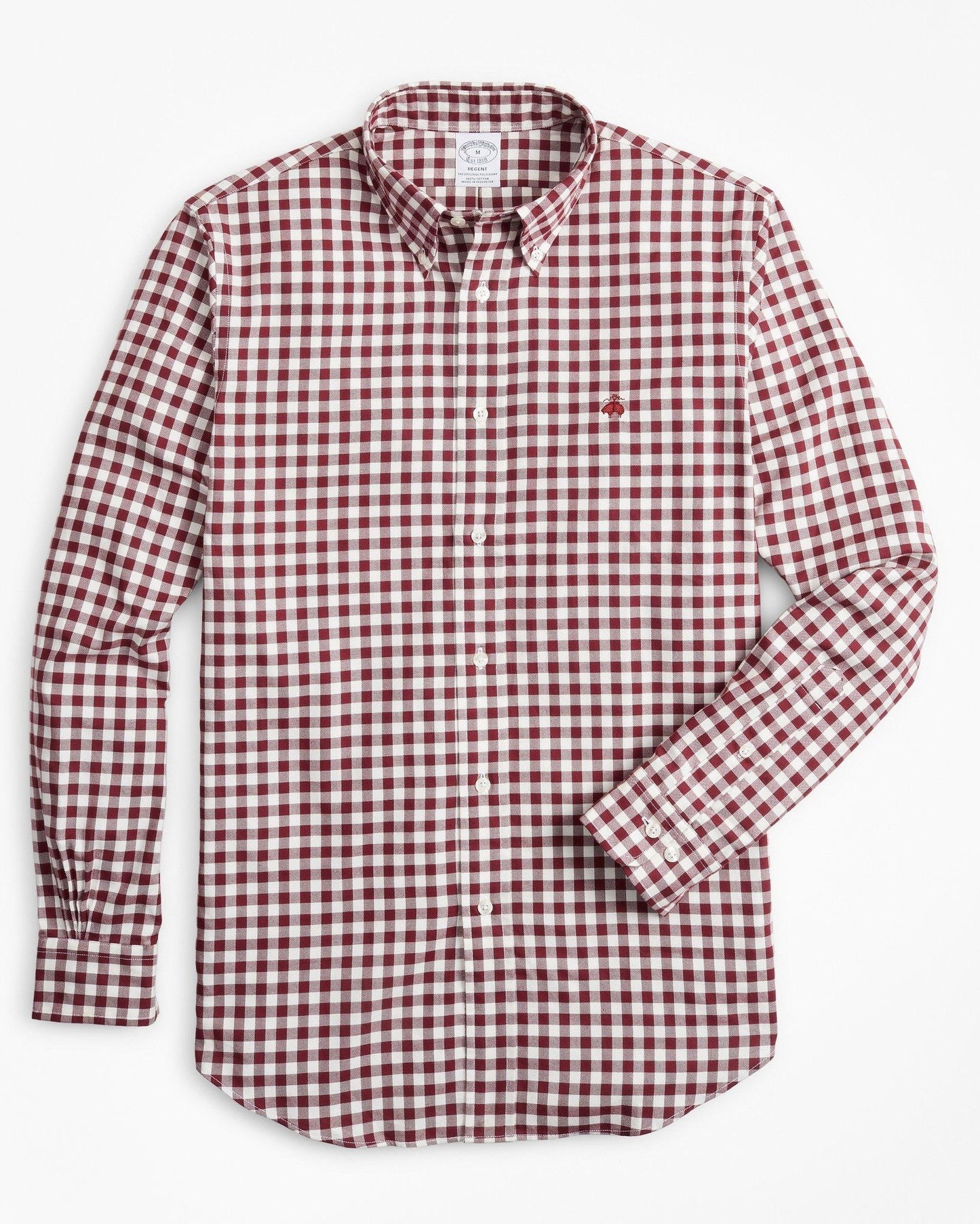 Camisa Brooks Brothers 🐑 color blanco con patrón de cuadros gingham en rojo oscuro Talla XXL Entalle Regular