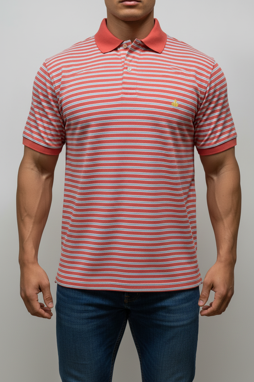 Camiseta Polo Brooks Brothers 🐑 color rosado magenta con patrón de rayas en color celeste y blanco Talla XL Entalle Regular