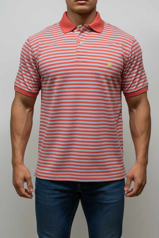 Camiseta Polo Brooks Brothers 🐑 color rosado magenta con patrón de rayas en color celeste y blanco Talla XL Entalle Regular