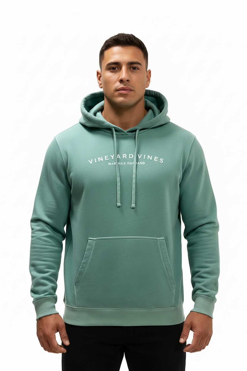 Sudadera Hoodie con capucha Vineyard Vines 🐳 color verde claro con logo en blanco Talla L