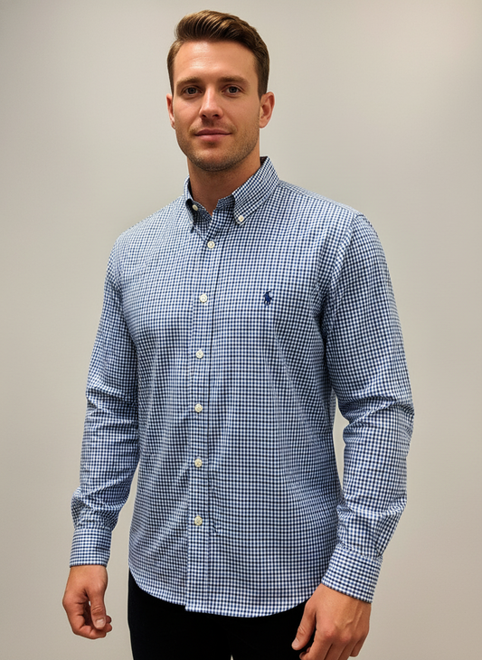 Camisa Polo Ralph Lauren 🏇🏼 de cuadros en color azul, negro y blanco Talla XL Entalle Regular