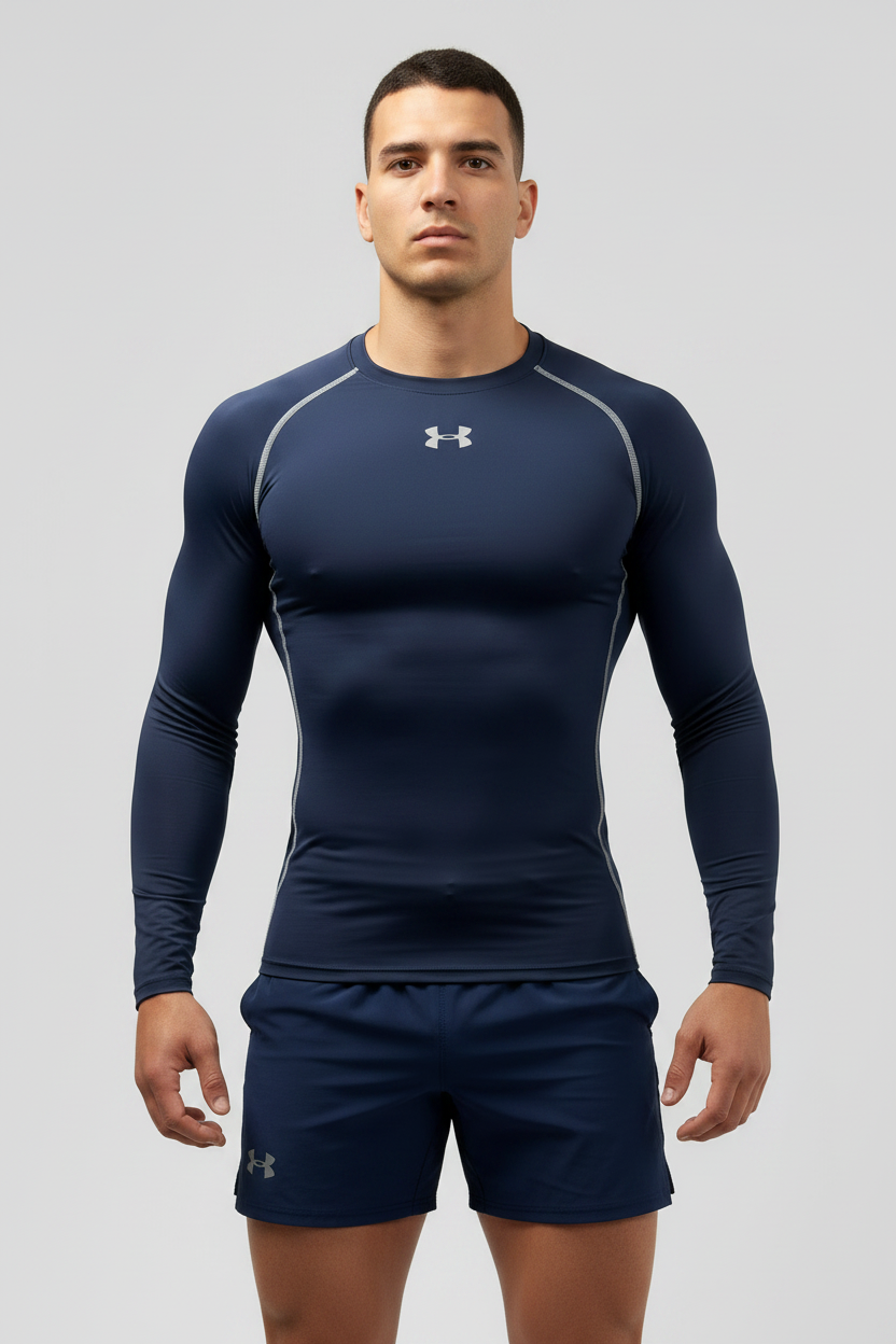 Camiseta de compresión Under Armour 🏋🏽 color azul navy y logo en blanco Talla L