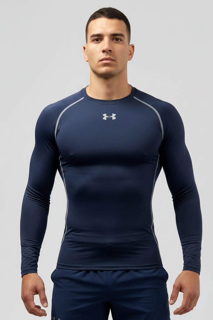 Camiseta de compresión Under Armour 🏋🏽 color azul navy y logo en blanco Talla L