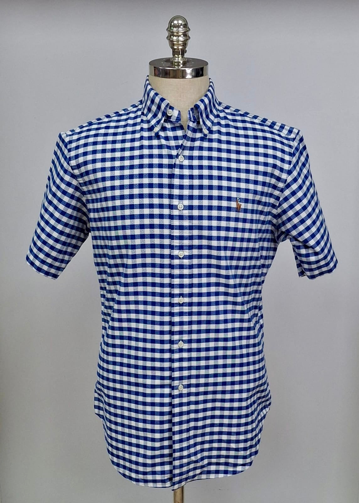 Camisa Polo Ralph Lauren 🏇🏼 Oxford con patron de cuadros gingham azul y blanco Talla M Entalle Clásico