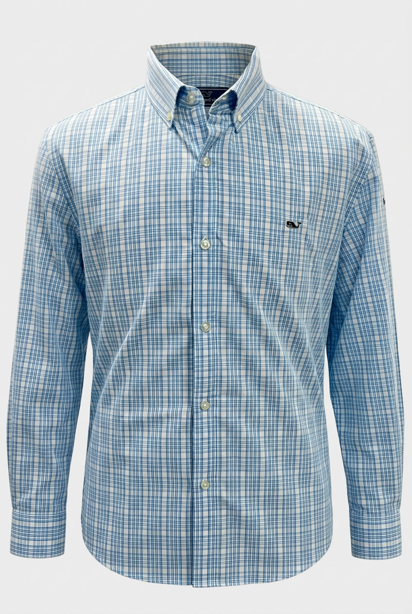 Camisa de botones Vineyard Vines 🐳 color blanco de cuadros en color celeste Talla XL Entalle Slim Fit