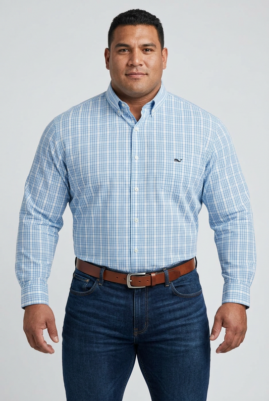 Camisa de botones Vineyard Vines 🐳 color blanco de cuadros en color celeste Talla XL Entalle Slim Fit
