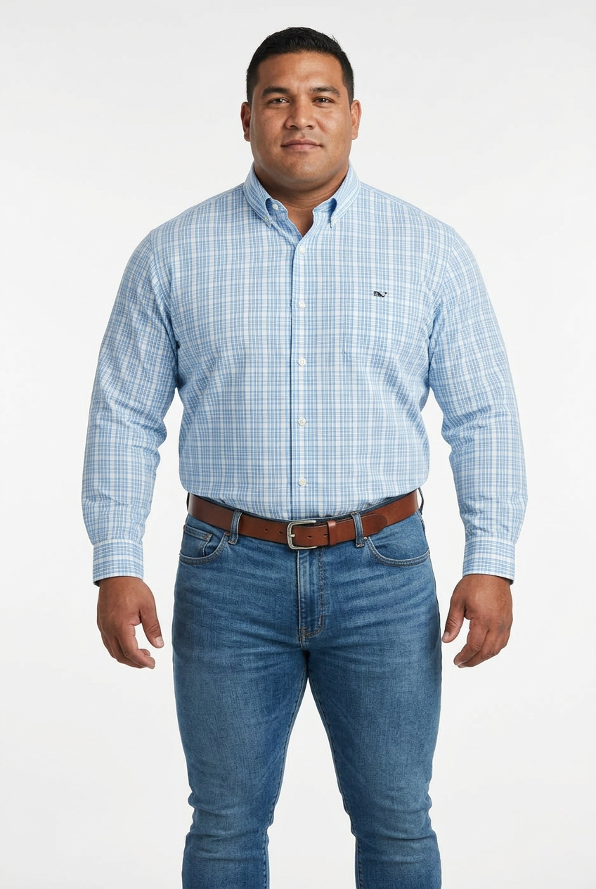 Camisa de botones Vineyard Vines 🐳 color blanco de cuadros en color celeste Talla XL Entalle Slim Fit