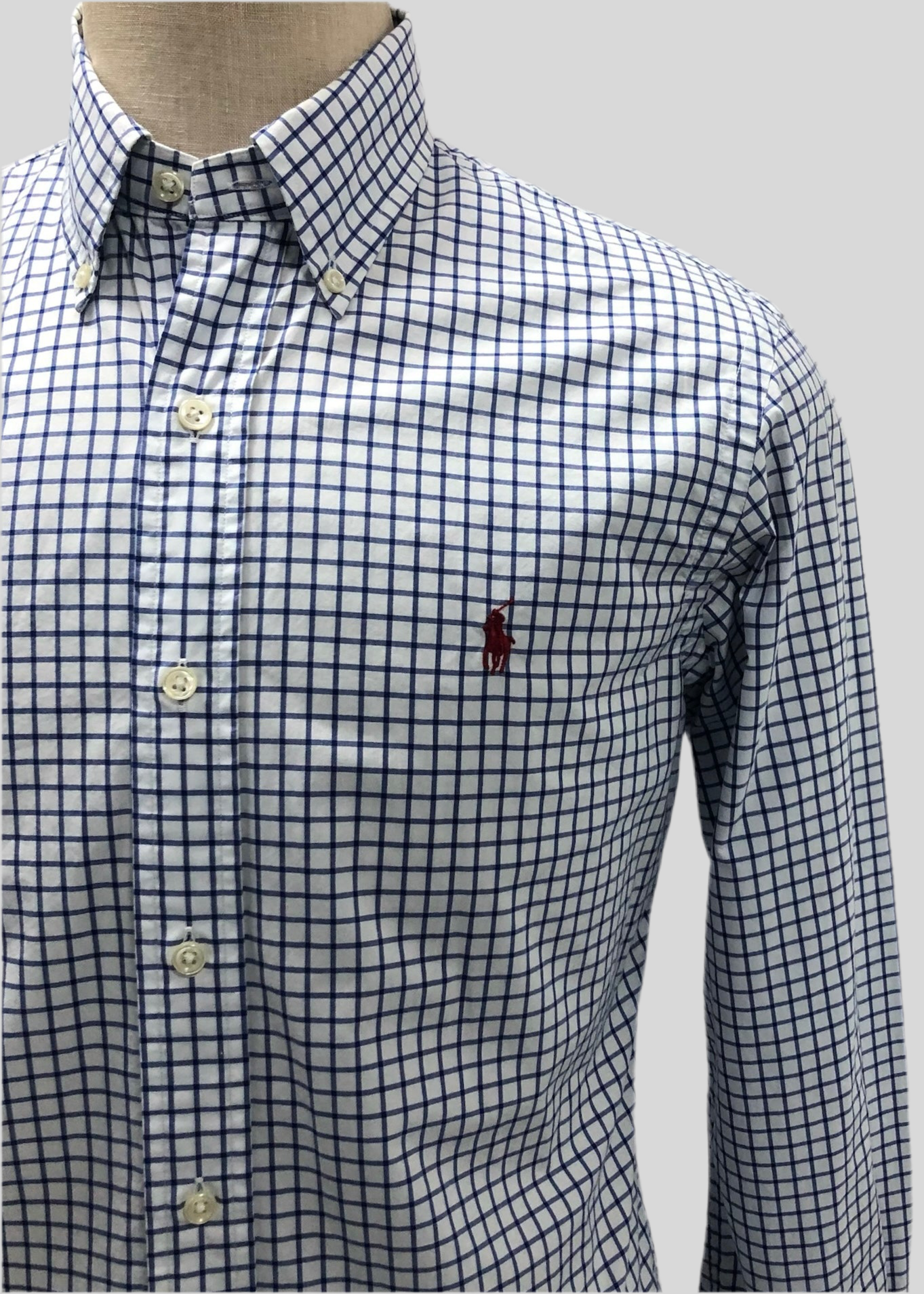Camisa de botones Polo Ralph Lauren 🏇🏼 color blanco de cuadros en azul Talla M Entalle Slim Fit
