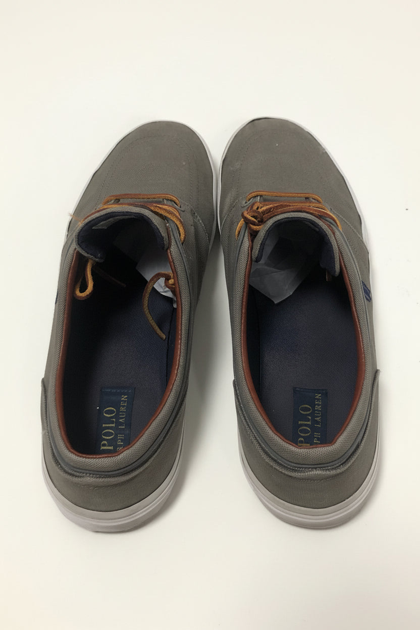 Zapatillas Casuales Polo Ralph Lauren🏇 Color gris con detalles de cuero Talla 11.5