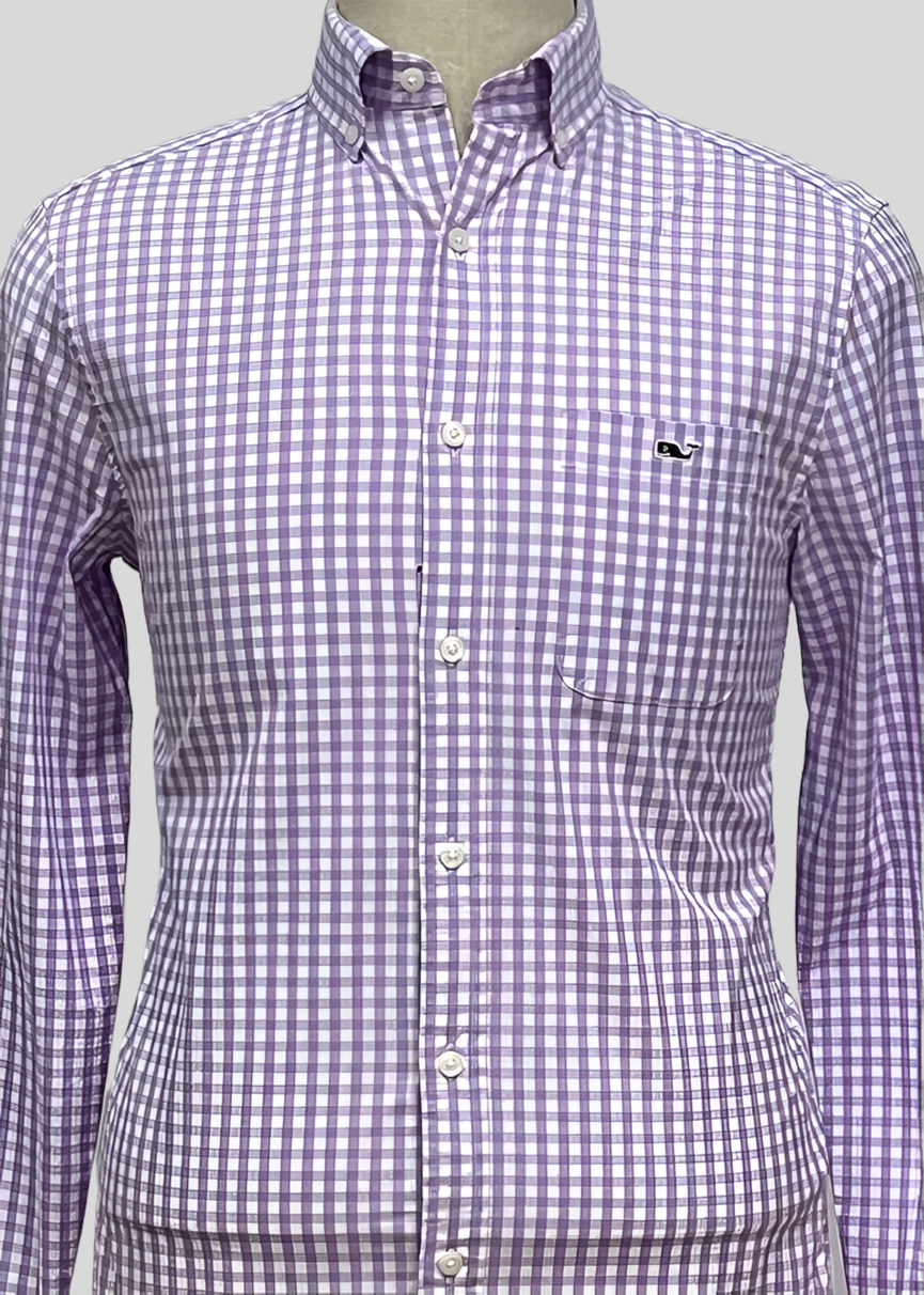 Camisa Vineyard Vines 🐳 de cuadros gingham en color lila y blanco Talla XS Entalle Clasico