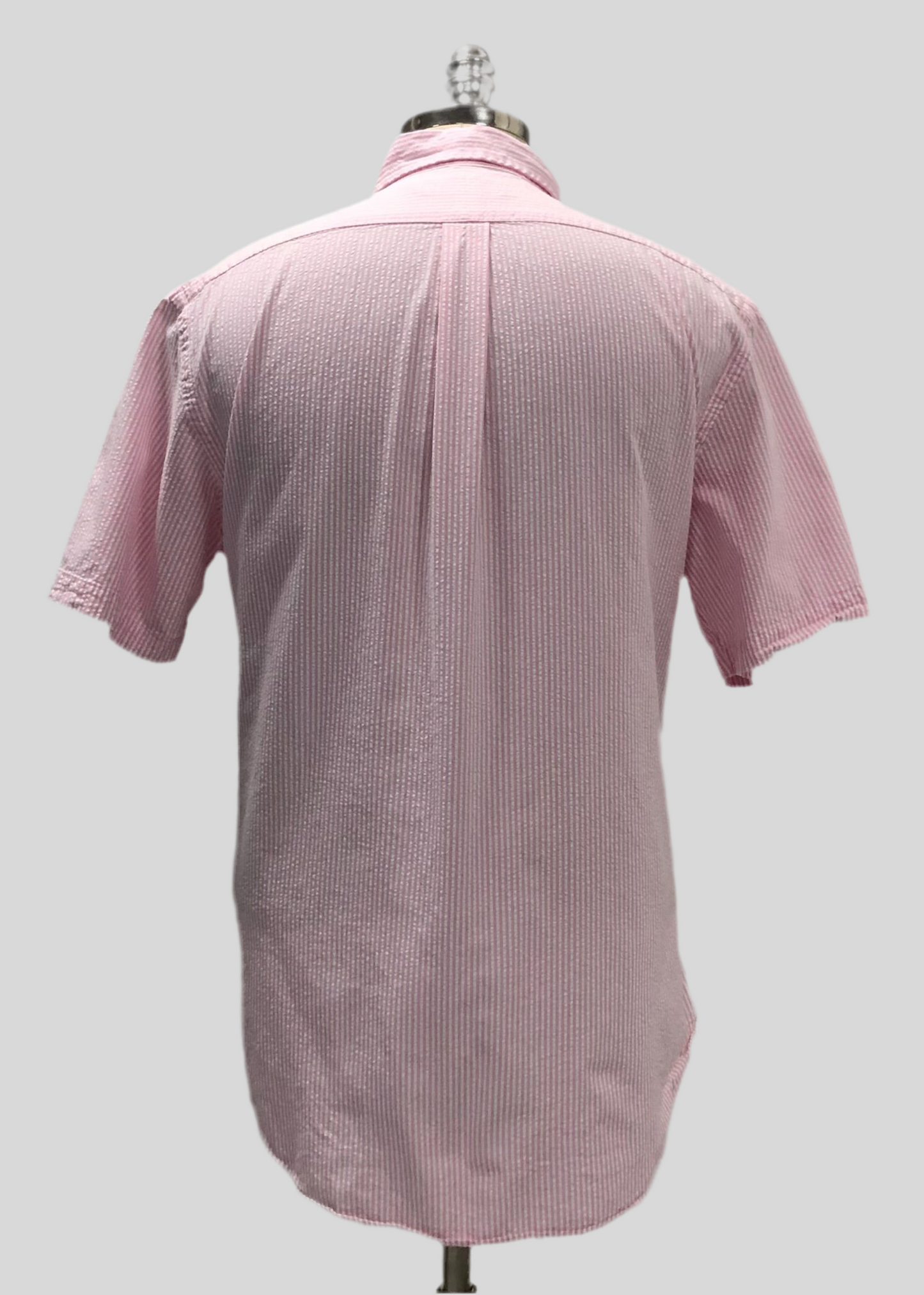 Camisa Polo Ralph Lauren 🏇🏼 Color blanco con patrón de rayas en rosado Seersucker Talla XL Entalle Regular
