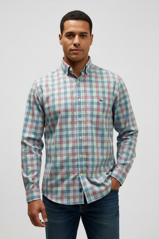 Camisa Vineyard Vines 🐳 Color blanco de cuadros en color rosado, azul y celeste Talla M Entalle Clásico