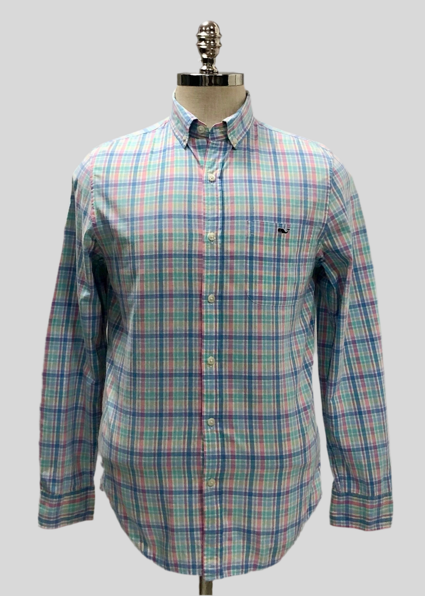 Camisa de botones Vineyard Vines 🐳 color blanco de cuadros en color celeste, azul y rosado Talla S Entalle Slim Fit