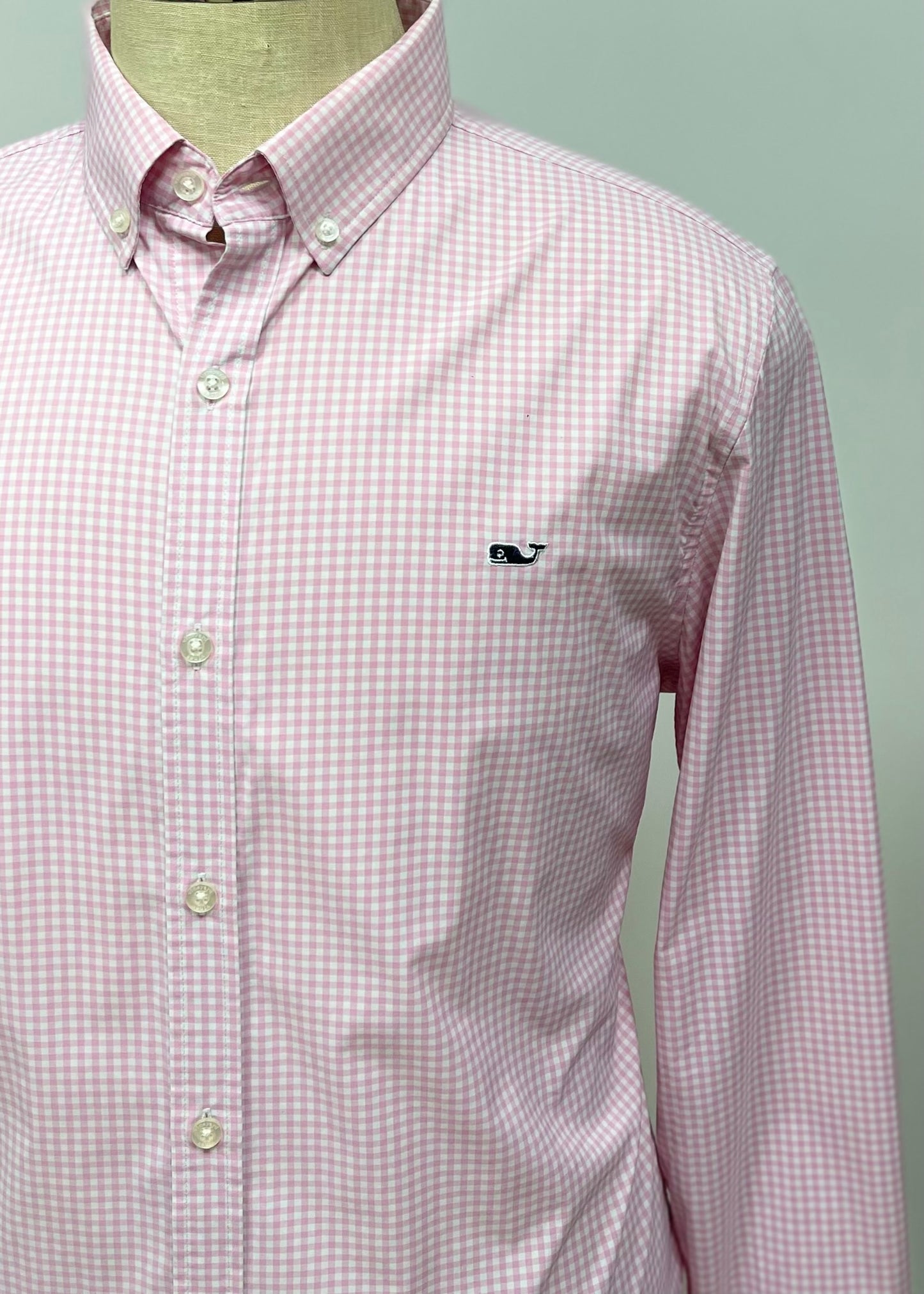 Camisa de cuadros Vineyard Vines 🐳 de cuadros gingham en color rosado claro y blanco Talla L Entalle Slim Fit