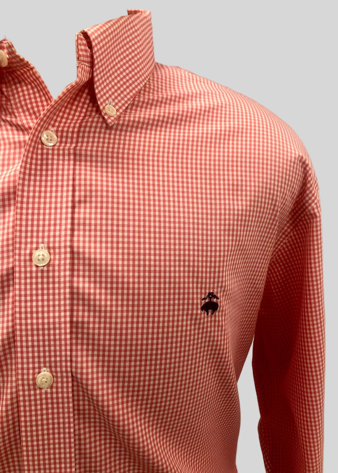 Camisa Brooks Brothers 🐑 de cuadros gingham en naranja y blanco Talla XL Entalle Regular