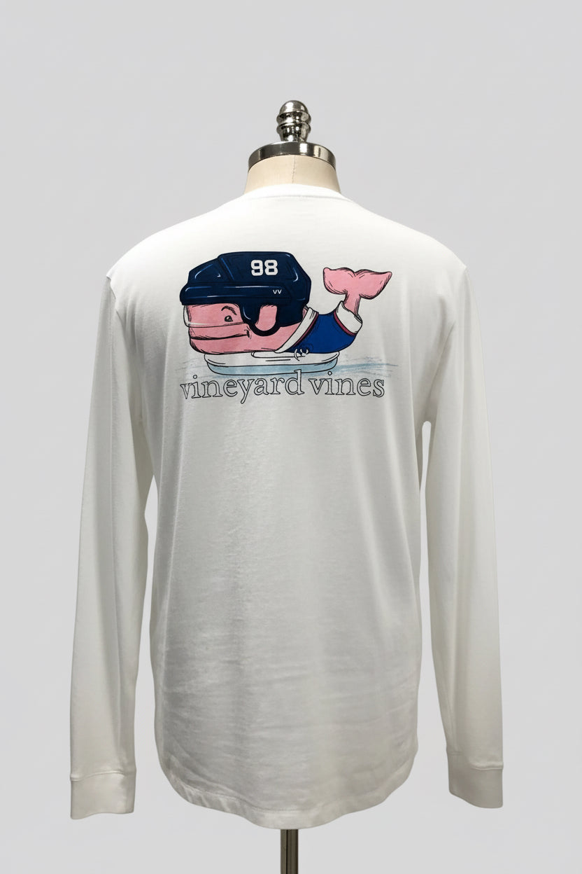 Camiseta cuello redondo Vineyard Vines 🐳 color blanco con Diseño de Hockey Talla M