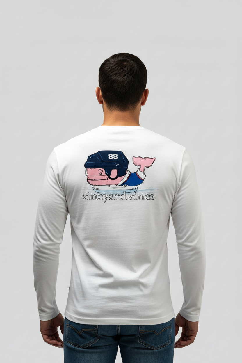 Camiseta cuello redondo Vineyard Vines 🐳 color blanco con Diseño de Hockey Talla M