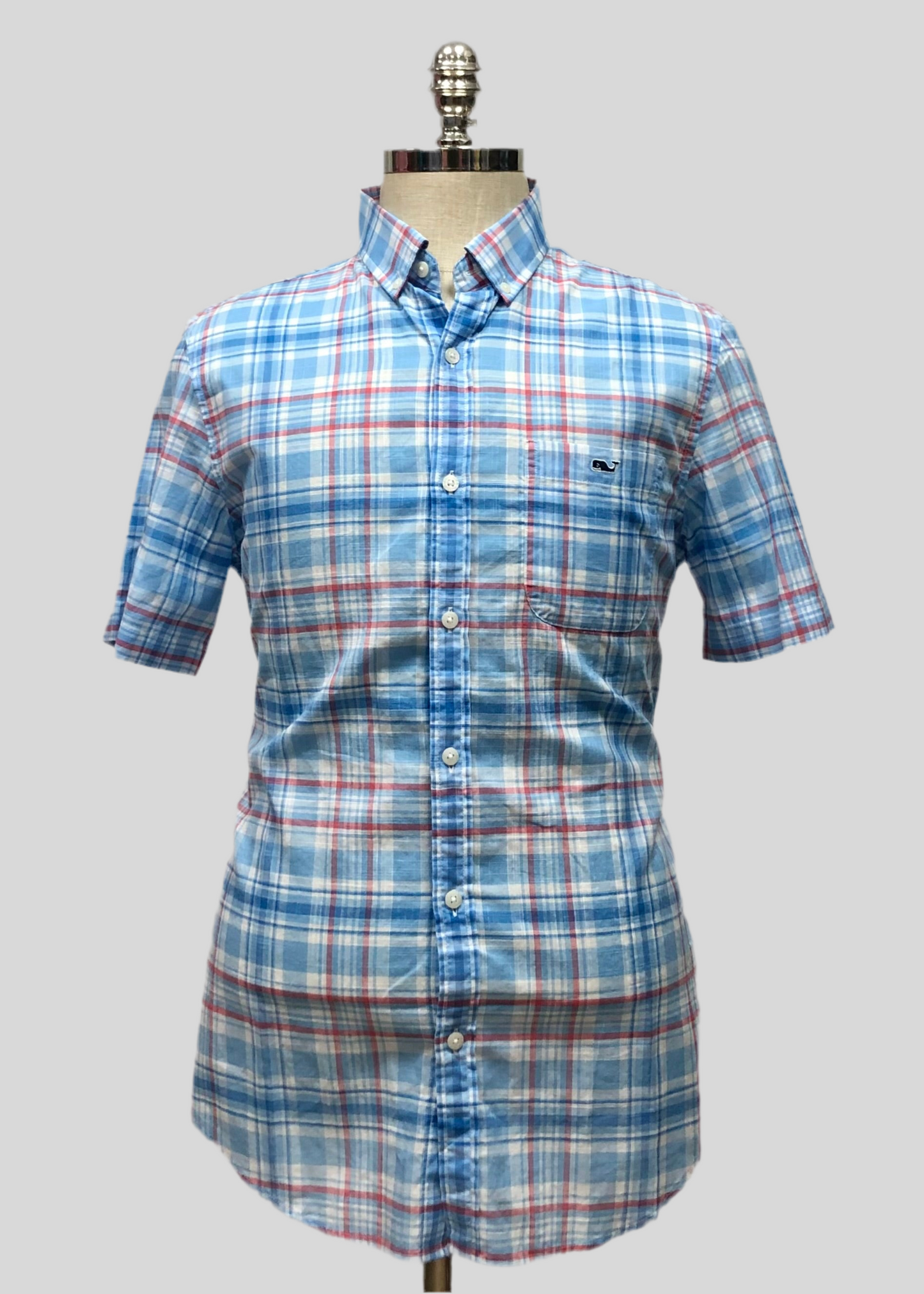 Camisa Vineyard Vines 🐳 con patrón de cuadros tartán en color celeste, rojo y blanco Talla M Entalle Slim Fit