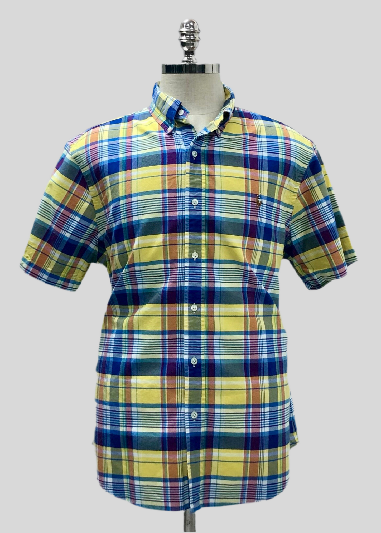 Camisa de botones Polo Ralph Lauren 🏇🏼 Oxford de cuadros tartán amarillo, azul y blanco Talla XL Entalle Slim Fit