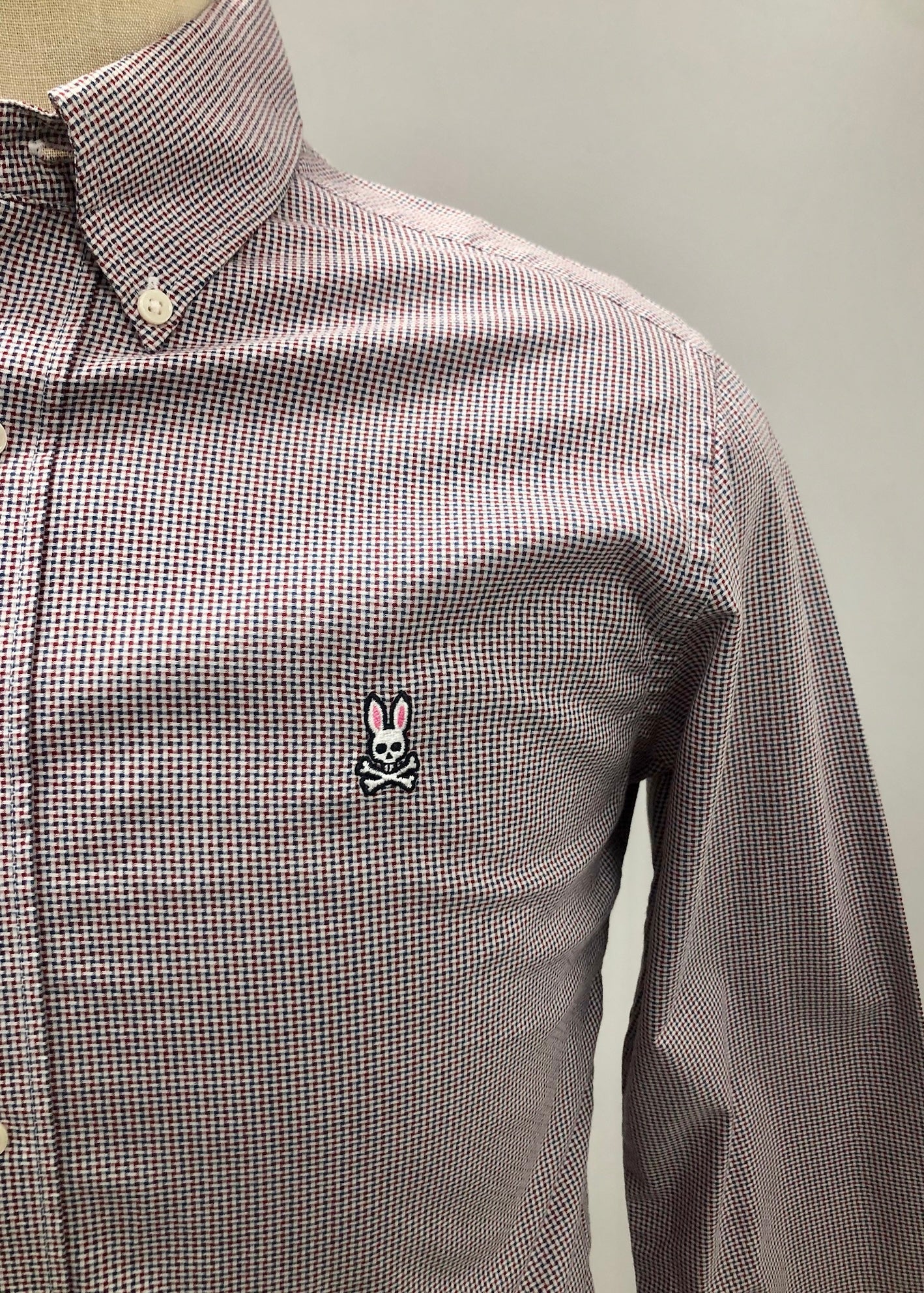 Camisa de botones Psycho Bunny 🐰 de cuadro en rojo, azul y blanco Talla S Entalle Regular