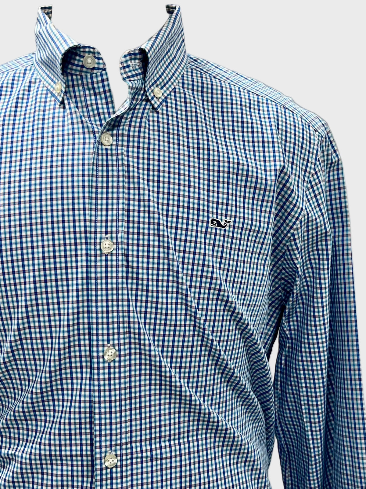 Camisa de botones Vineyard Vines 🐳 color blanco de cuadros en color rojo, turquesa y azul Talla L Entalle Regular