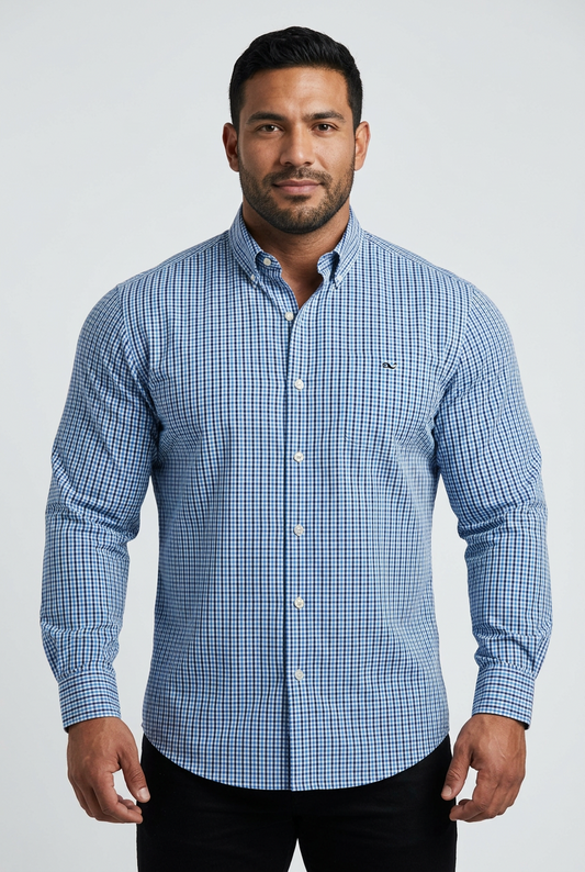 Camisa de botones Vineyard Vines 🐳 color blanco de cuadros en color rojo, turquesa y azul Talla L Entalle Regular