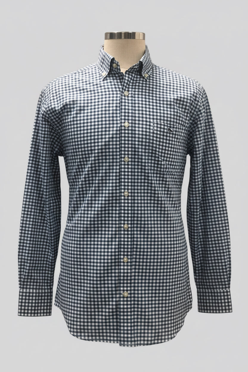 Camisa de botones Vineyard Vines 🐳 Performance de cuadros gingham en color azul navy y blanco Talla L Entalle Slim Fit