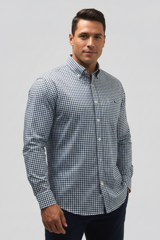 Camisa de botones Vineyard Vines 🐳 Performance de cuadros gingham en color azul navy y blanco Talla L Entalle Slim Fit