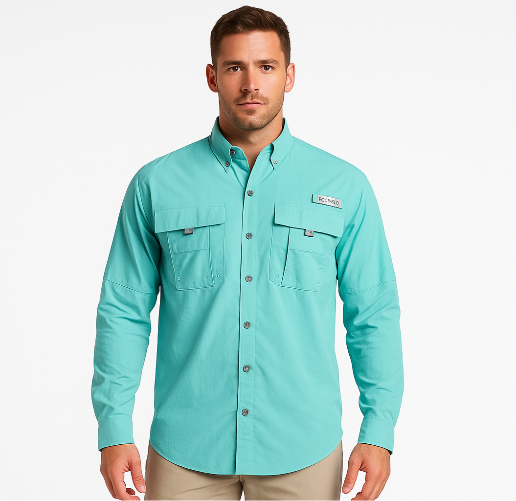 Camisa Columbia 🔹Bahama II color turquesa claro con Omni Shade Manga larga Talla S