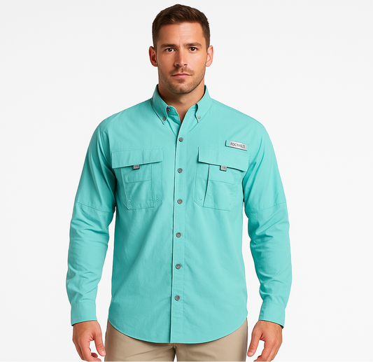 Camisa Columbia 🔹Bahama II color turquesa claro con Omni Shade Manga larga Talla S