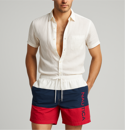 Short de baño Nautica ⚓️ con franjas en color blanco, azul navy y rojo talla L