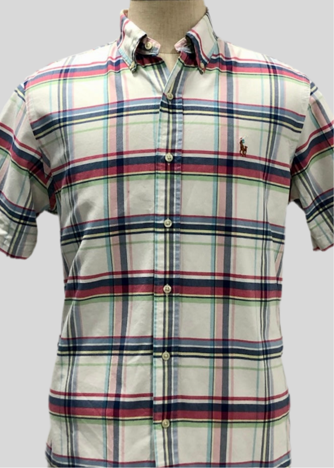 Camisa Polo Ralph Lauren 🏇🏼 Oxford blanco de cuadros en color azul, verde y rosado Talla M Entalle Regular