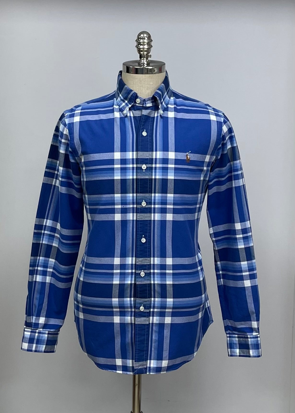 Camisa Polo Ralph Lauren 🏇🏼 Oxford con patron de cuadros tartán azul, celeste y blanco Talla M Entalle Regular