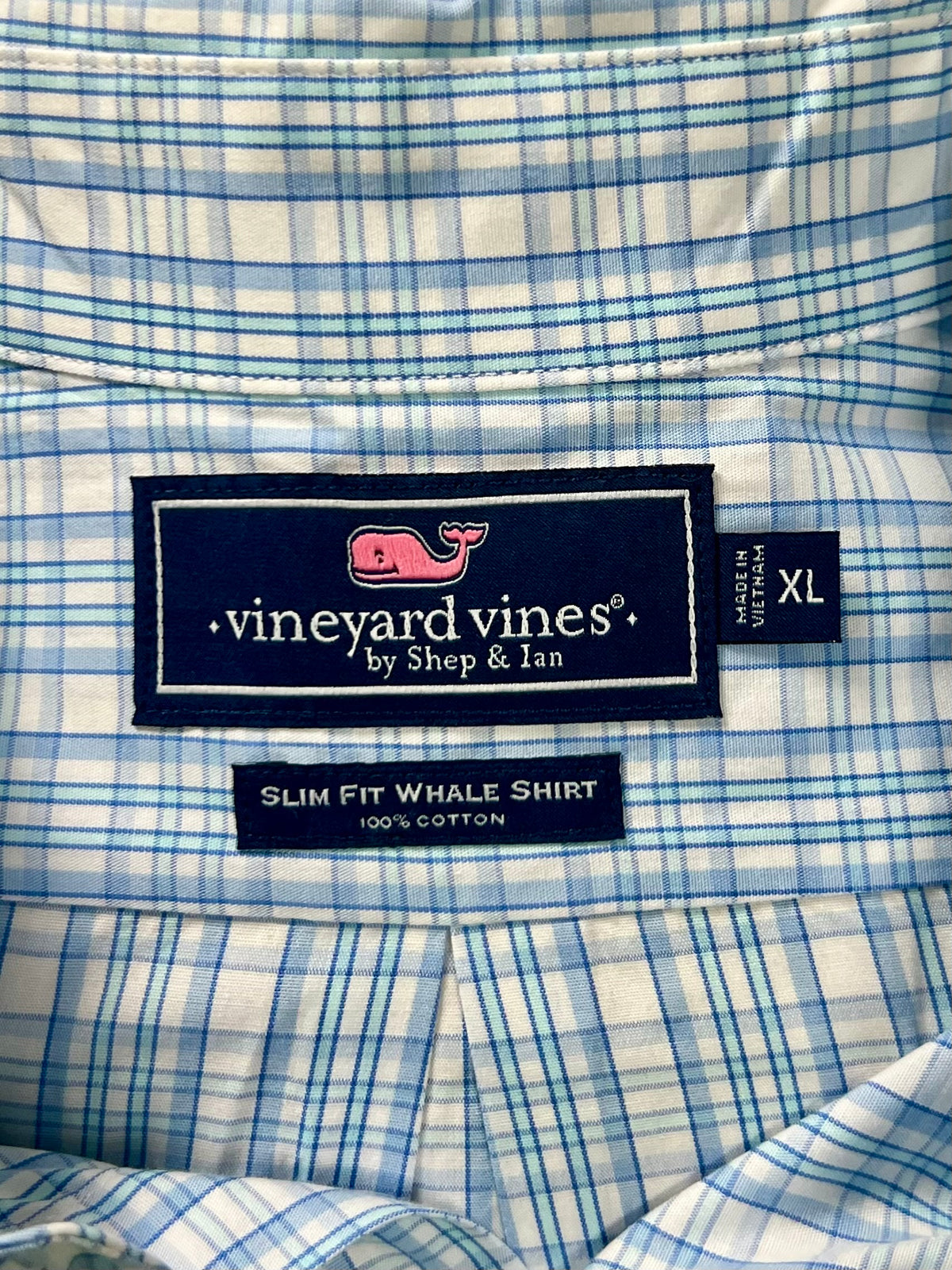 Camisa de botones Vineyard Vines 🐳 color blanco de cuadros en color celeste Talla XL Entalle Slim Fit