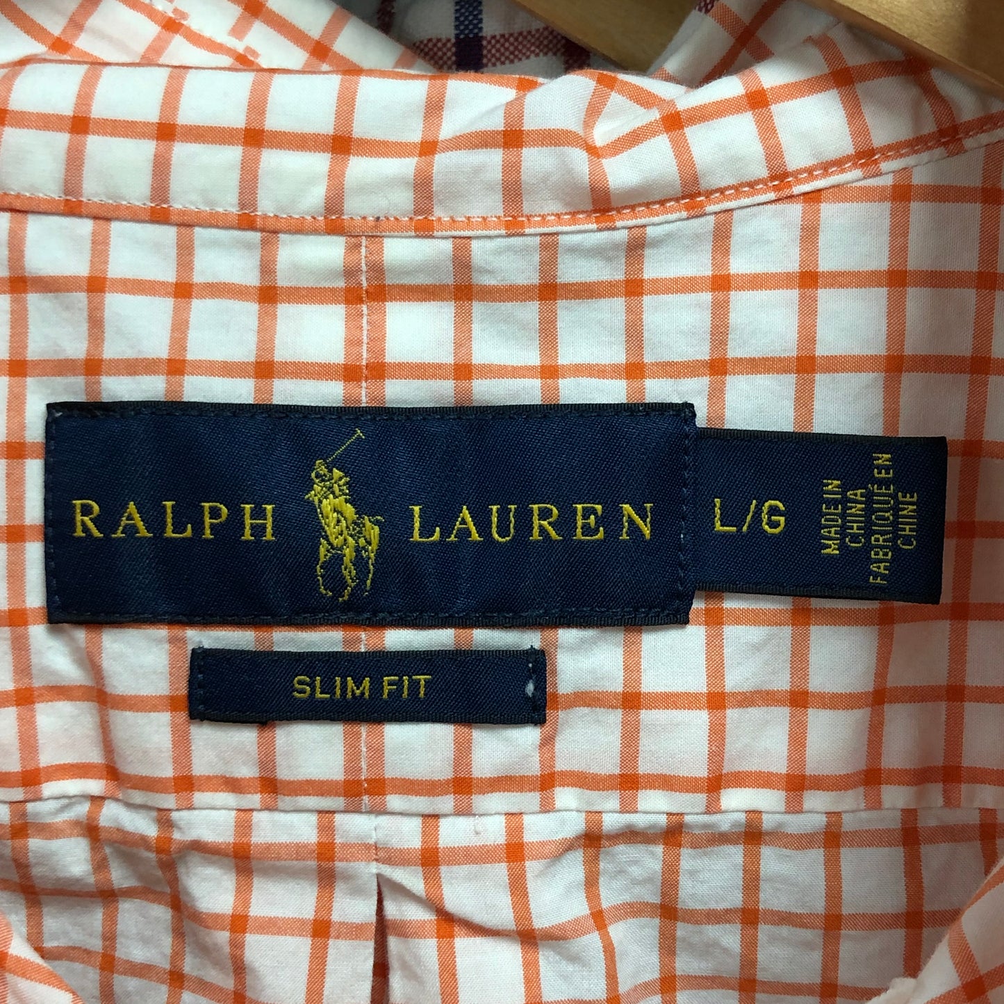 Camisa Polo Ralph Lauren 🏇🏼 color blanco con patron de cuadros naranja Talla L Entalle Slim Fit