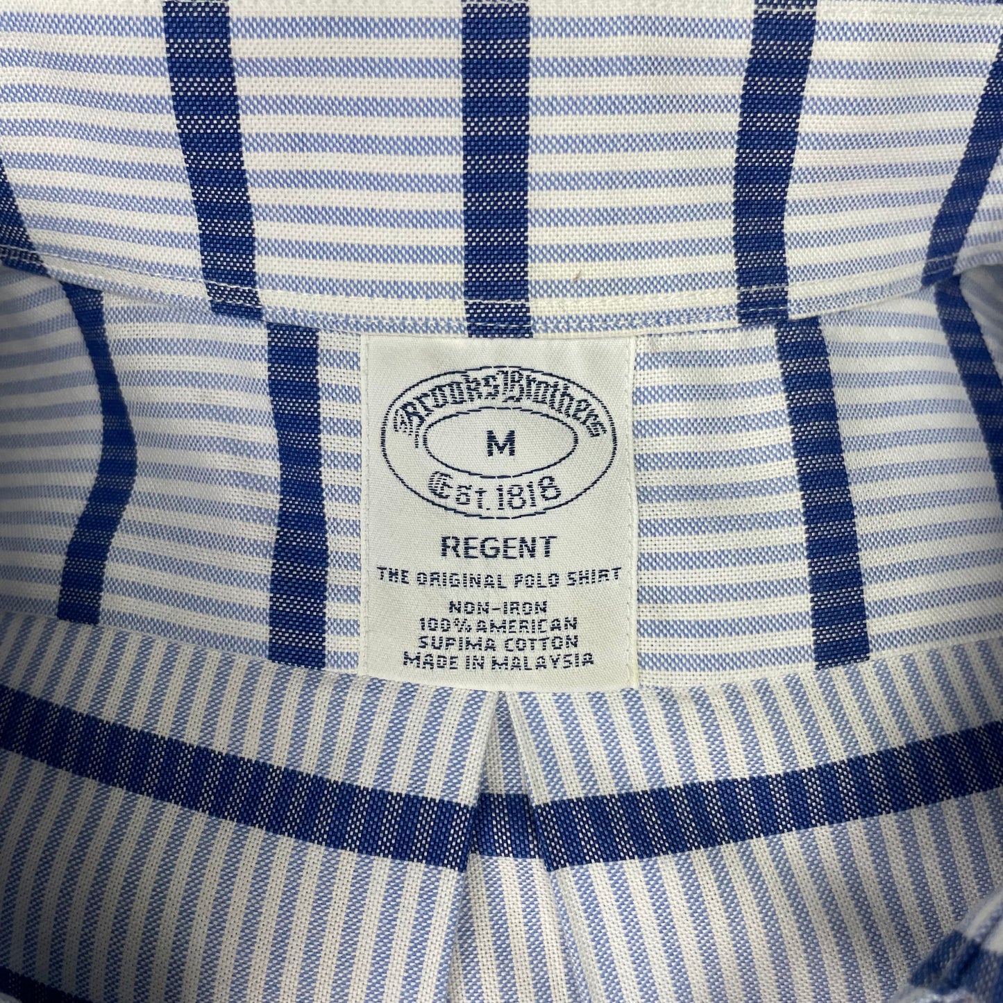 Camisa Brooks Brothers 🐑 color blanco con rayas en azul Talla M Entalle Regular