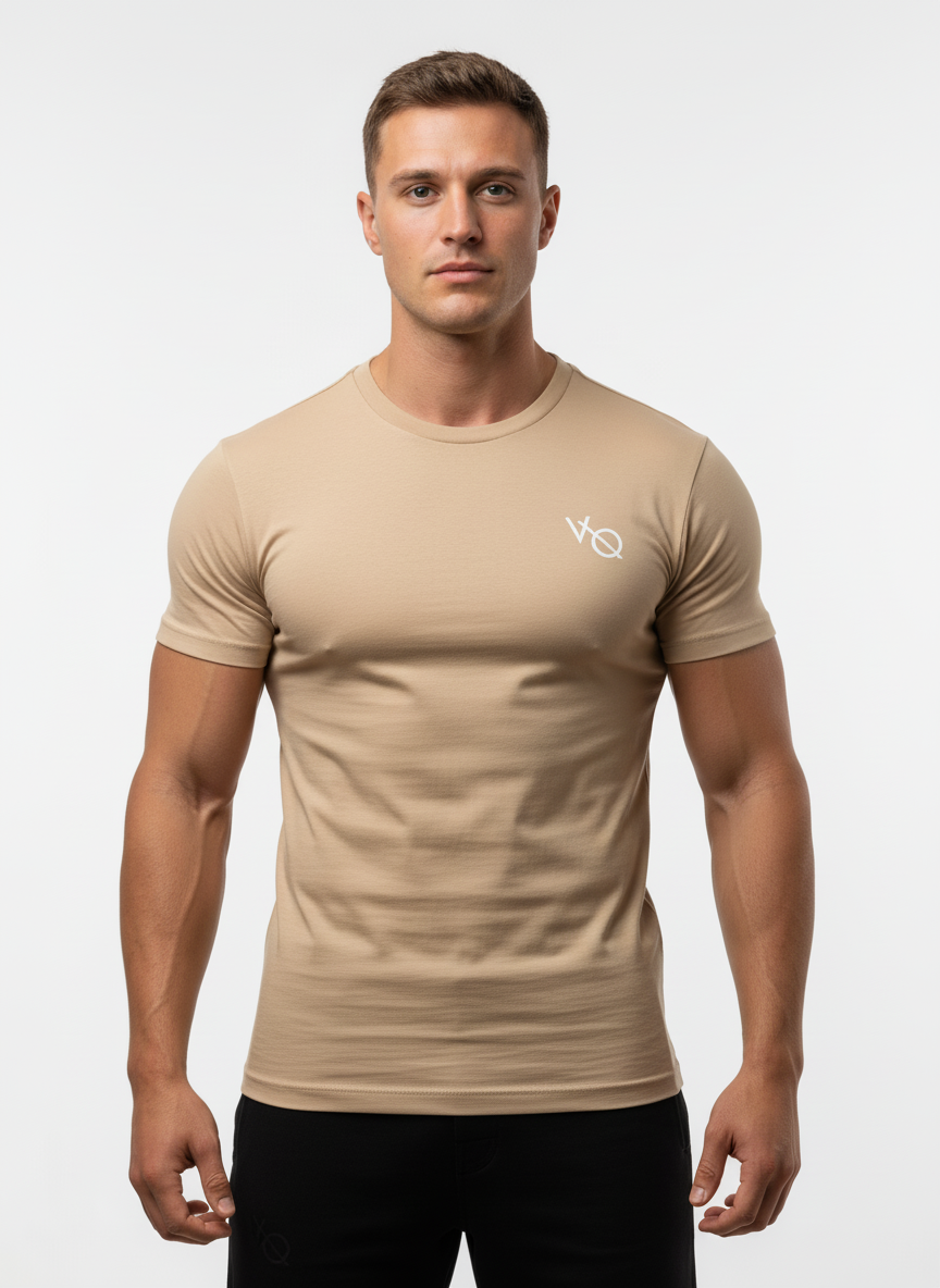 Camiseta de entrenamiento Vanquish 🏋🏽 color beige y logo en blanco Talla M