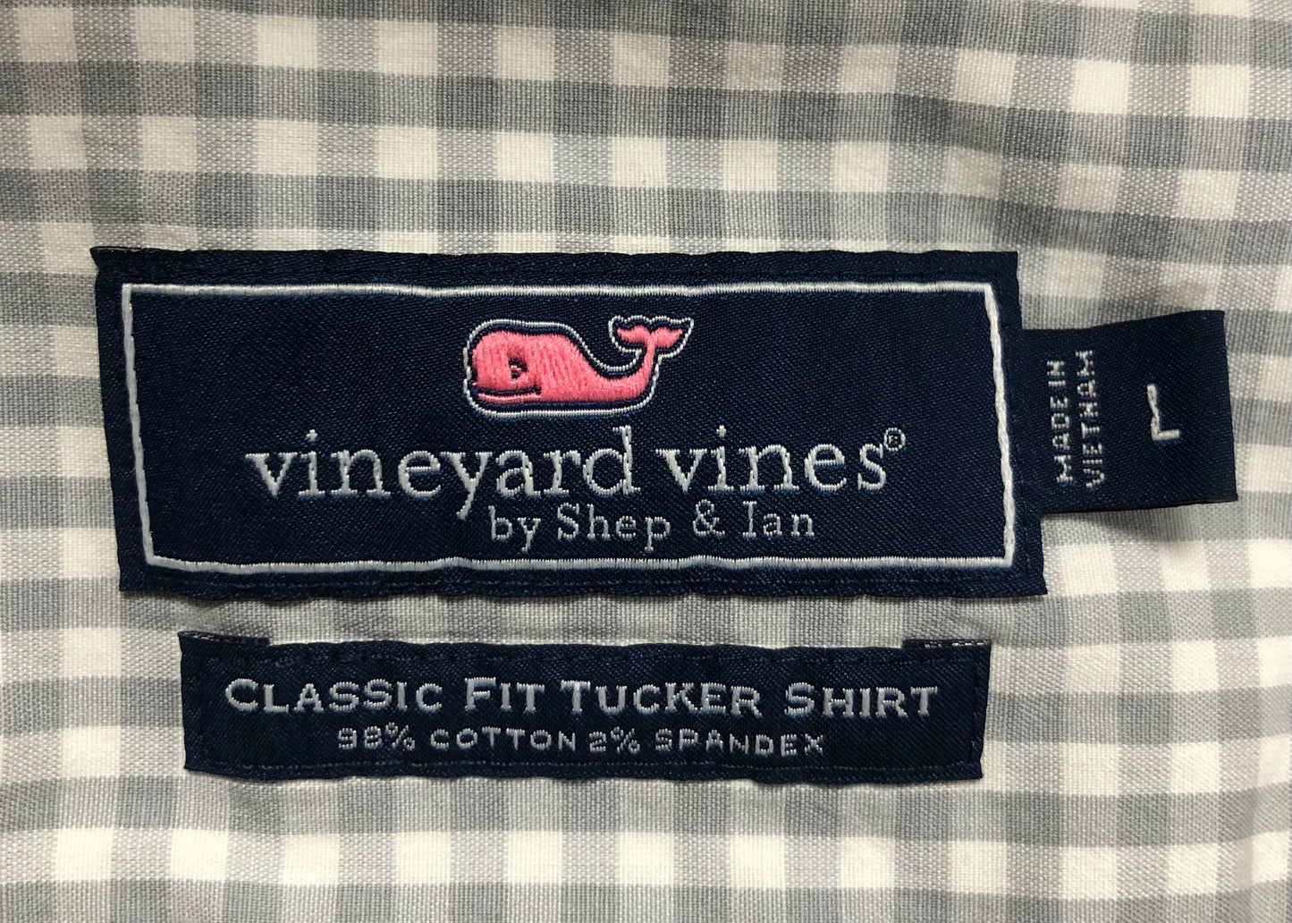 Camisa de botones Vineyard Vines 🐳 de cuadros gingham en color gris y blanco Talla L Entalle Clásico