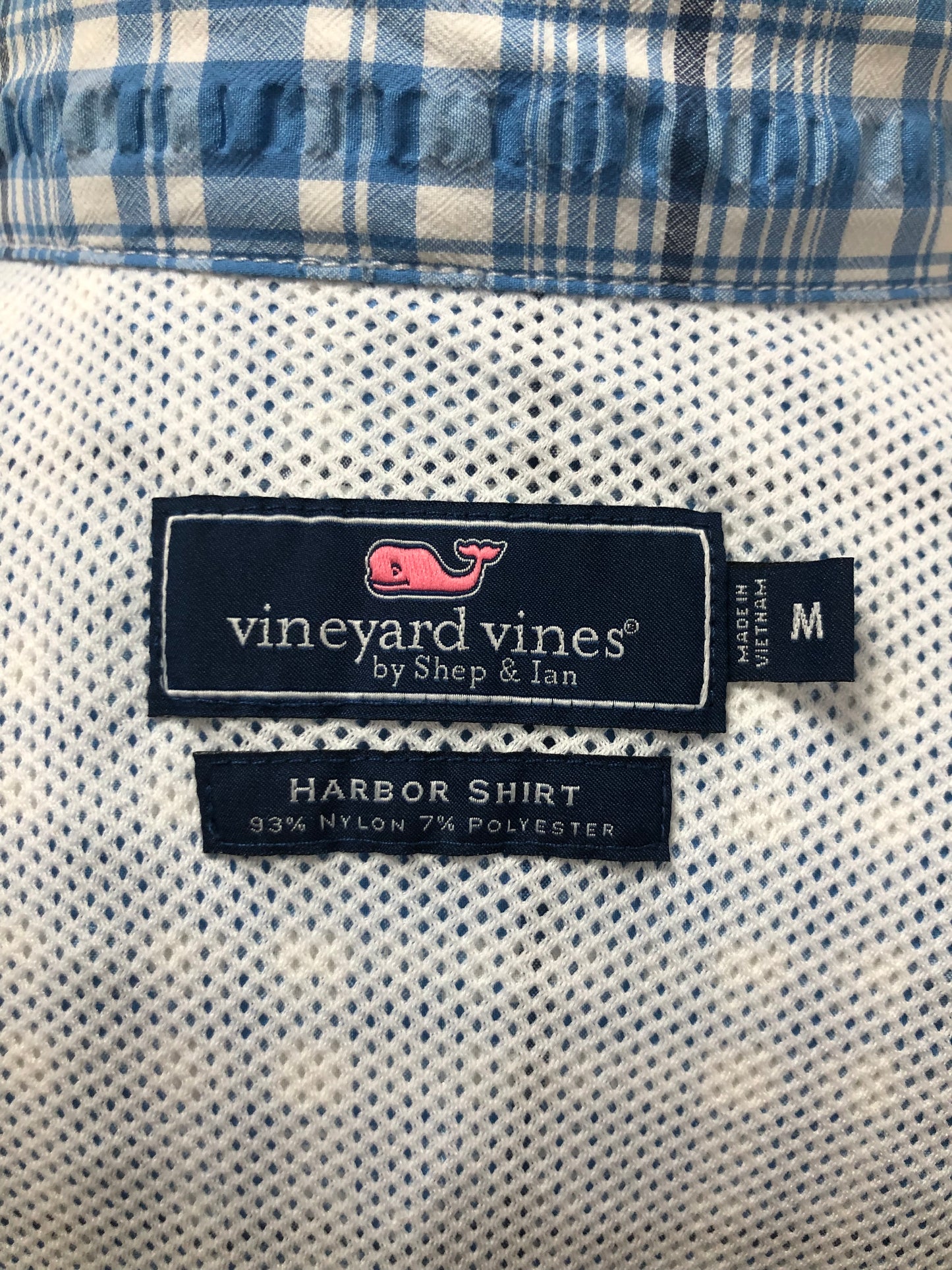 Camisa Vineyard Vines 🐳 Modelo Harbor de cuadro en color azul y blanco Talla M Entalle regular