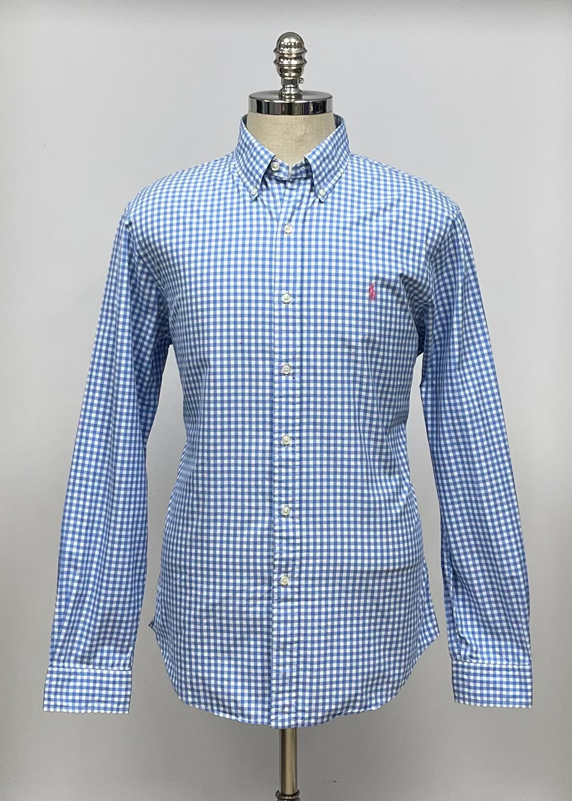 Camisa Polo Ralph Lauren 🏇🏼 con patron de cuadros gingham celeste y blanco Talla L Entalle Slim Fit